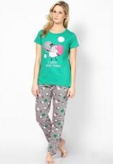 July Nightwear Green Printed Nightwear Pyjama & Top Set women