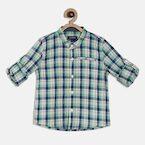 Juniors By Lifestyle White & Green Regular Fit Checked Casual Shirt boys