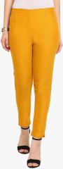 Juniper Mustard Solid Slim Fit Coloured Pants women