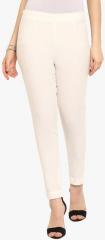 Juniper White Solid Slim Fit Coloured Pants women