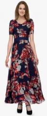 Just Wow Navy Blue Coloured Printed Maxi Dress women
