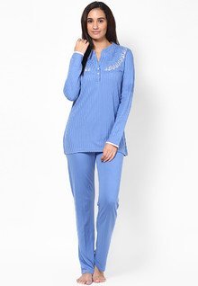 Kanvin Forever Blue Floral Embroidary Nightwear Set women