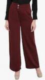 Kazo Maroon Solid Regular Fit Paralle Trouser women