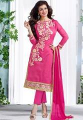 Khushali Fashion Pink Embroidered Dress Material women