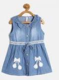Kids On Board Blue Washed Chambray A Line Dress With Lace Detail girls