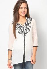 Kira 3/4th Sleeve Embroidered Off White Tunic women
