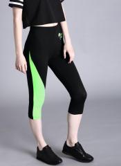 Kook N Keech Black & Fluorescent Green Solid 3/4th Leggings women