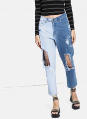 Kook N Keech Marvel Blue Boyfriend Fit Mid Rise Highly Distressed Stretchable Jeans women