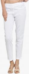 Laabha White Solid Regular Fit Coloured Pants women