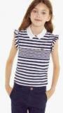 Lacoste Navy Blue Striped Polo Collar T Shirt girls