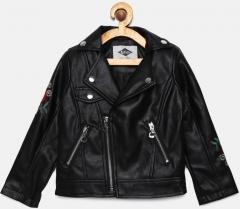 Lee Cooper Black Solid Biker Jacket girls