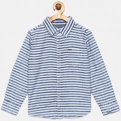 Lee Cooper Blue & White Regular Fit Striped Casual Shirt boys