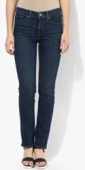 Levis Blue Solid Mid Rise Slim Fit Jeans women