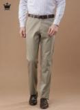Louis Philippe Beige New Standard Fit Solid Formal Trousers men