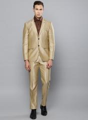 Louis Philippe Beige Solid Slim Fit Formal Single Breasted Suit men
