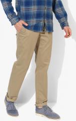 Louis Philippe Khaki Slim Fit Solid Formal Trousers men