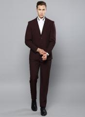 Louis Philippe Maroon Self Design Slim Fit Single Breasted Formal Suit men