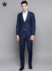Louis Philippe Men Navy Blue Self Design Single Breasted Slim Fit Formal Suit