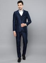 Louis Philippe Navy Blue Self Design Slim Fit Formal Suit men