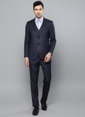 Louis Philippe Navy Blue Self Design Slim Fit Single Breasted Formal Suit men