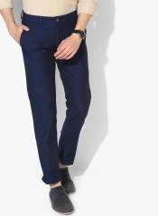 Louis Philippe Sport Navy Blue Solid Slim Fit Regular Trousers men
