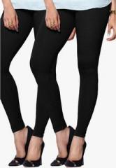Lux Lyra Pack Of 2 Black Colored Solid Leggings women