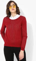 Madame Red Self Design Pullover Sweater women