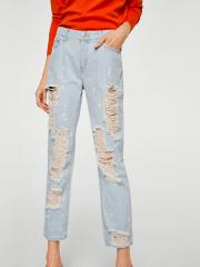 Mango Blue Mid Rise Relaxed Fit Jeans women
