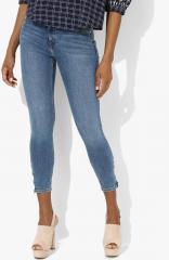 Mango Blue Washed Mid Rise Regular Fit Jeans women
