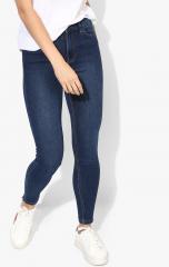 Mango Blue Washed Mid Rise Slim Fit Jeans women