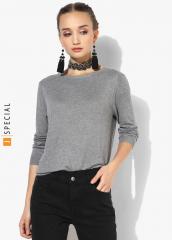 Mango Grey Solid Sweater women