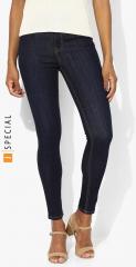 Mango Navy Blue Solid Mid Rise Skinny Fit Jeans women