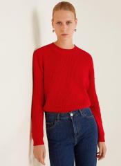 Mango Red Self Design Pullover women