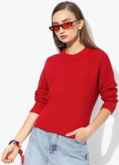 Mango Red Self Design Sweater women