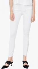 Mango White Solid Mid Rise Skinny Fit Jeans women