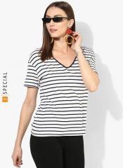 Mango White Striped T Shirt women