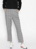 MANGO Women Black & Off White Regular Fit Checked Trousers
