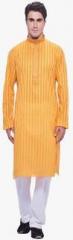 Manyavar Yellow Striped Kurta Pyjama men