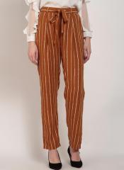 Marie Claire Mustard & Brown Regular Fit Striped Cigarette Trousers women