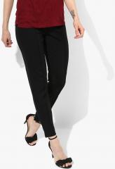 Marks & Spencer Black Solid Mid Rise Regular Fit Coloured Pants women