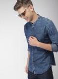 Mast & Harbour Blue Regular Fit Faded Chambray Shirt men