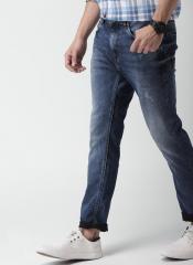 Mast & Harbour Blue Skinny Fit Mid Rise Low Distress Stretchable Jeans men