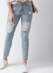 Mast & Harbour Blue Slim Fit Mid Rise Highly Distressed Jeans women