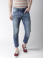 Mast & Harbour Blue Slim Fit Mid Rise Low Distress Stretchable Jeans men