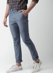 Mast & Harbour Blue Smart Regular Fit Solid Regular Trousers men