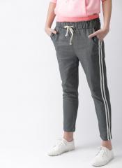 Mast & Harbour Charcoal Grey Slim Fit Solid Regular Trouser women