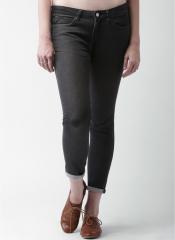 Mast & Harbour Dark Grey Solid Mid Rise Skinny Fit Jeans women