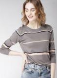 Mast & Harbour Grey & Peach Striped Pullover Sweater women