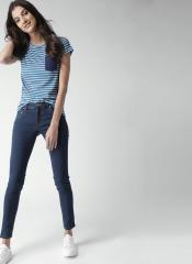 Mast & Harbour Navy Blue Skinny Fit Mid Rise Clean Look Stretchable Jeans women