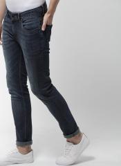 Mast & Harbour Navy Blue Skinny Fit Mid Rise Low Distress Stretchable Jeans men